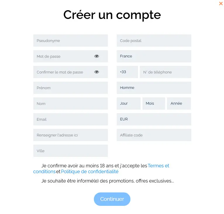 Registration process PINUP CASINO